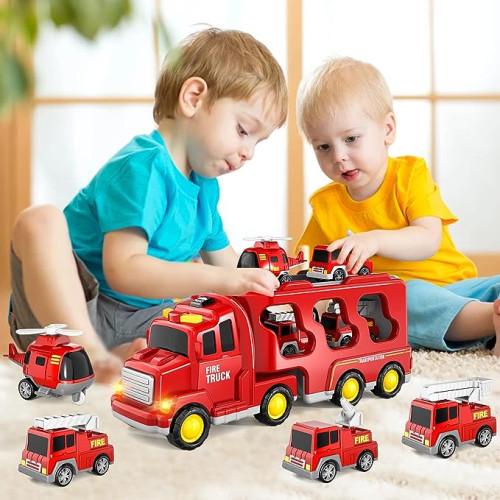 Bennol Toddler Trucks Toys for Boys Age 1-3 3-5, 5 in 1 Fire Car Truck for Girls 1 2 3 4 5 6 Years Old, Christmas Birthday Gift Car Sets with Light Sound