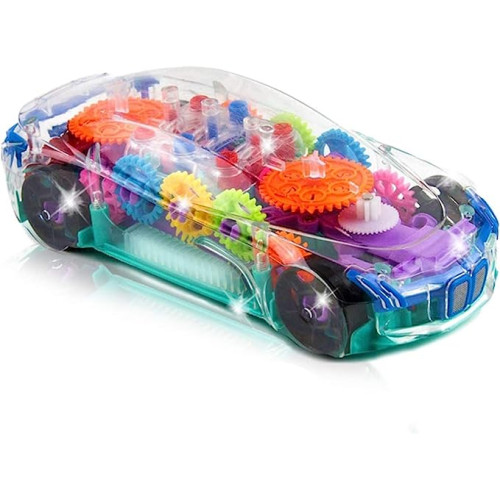 ArtCreativity Light Up Transparent Car Toy for Kids, 1PC, Bump and Go Toy Car with Colorful Moving Gears, Music, and LED Effects, Fun Educational Toy for Kids, Great Birthday Gift Idea