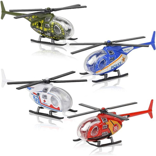 ArtCreativity Diecast Helicopters - Pack of 4 - Police, Fire Engine, EMS, and Military Diecast Toy Choppers with Spinning Propellers, Birthday Party Favors for Boys and Girls