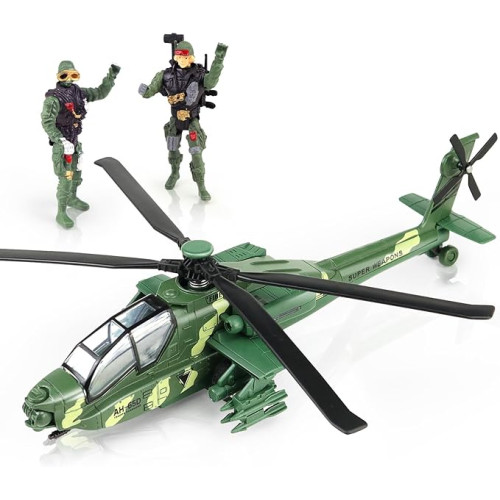 CORPER TOYS Army Helicopter Toy Diecast Military Attack Plane with Lights and Sounds Pullback Vehicles for Kids Boys Bonus with 2 Army Soldiers