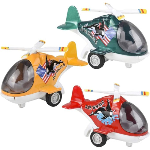 ArtCreativity Diecast Air Whale Helicopters with Pullback Mechanism, Set of 3, Diecast Toy Choppers with Spinning Propellers, Birthday Party Favors, Goodie Bag Fillers for Kids