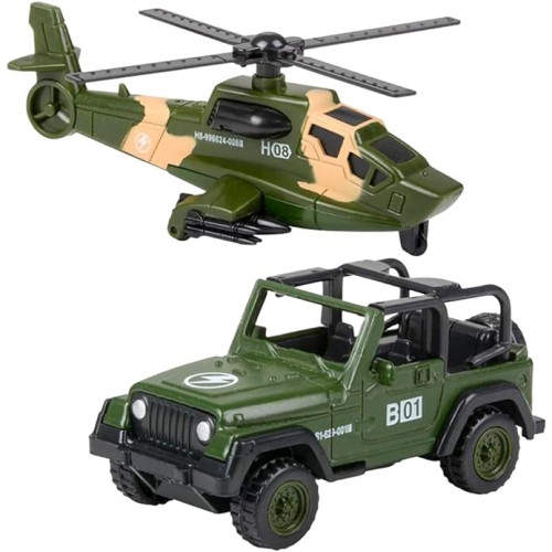 ArtCreativity Military Toy Playset for Kids, 2-Piece, Includes 1 Helicopter Toy and 1 Jeep, Durable Diecast Army Toys for Kids, Pretend Play Set for Boys and Girls, Great Birthday Gift